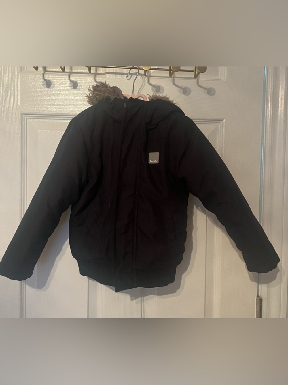 Bench Boys Winter Jacket Black Hooded Coat Size 3/4 (104 cm) Faux Fur Trim